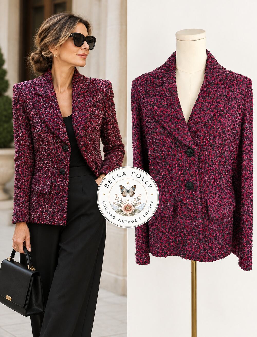 St. John Couture Sz 12 Multicolor Tweed Bouclé Knit Blazer Jacket NWOT AKC